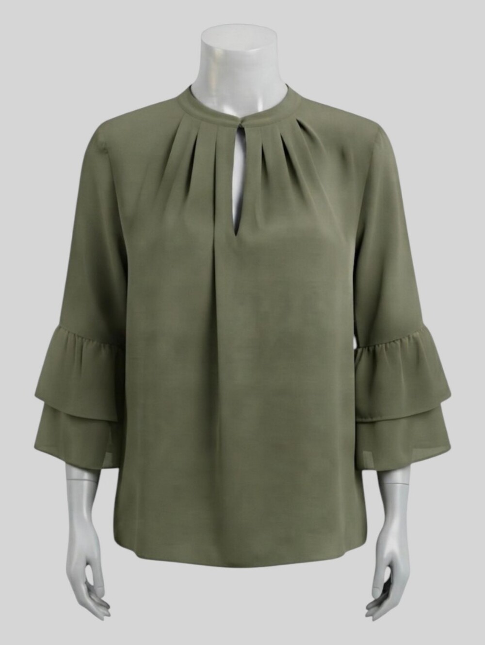 Ann Taylor Forest Green Layered Ruffle Sleeve Blouse